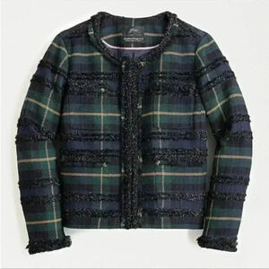 J. Crew Lady Jacket Tweed Blazer Black Watch Plaid 0 Office Business Work Outfit